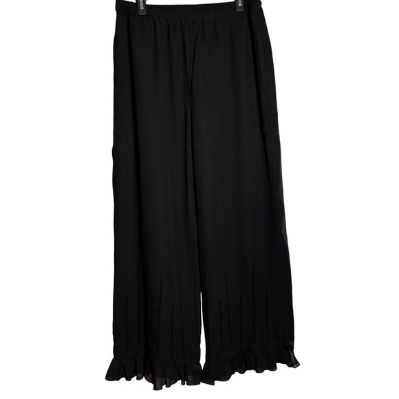 Antthony Originals Women's Sz Medium Black Wide Leg Pant Sequin Ruffle Hem Party - Picture 1 of 11